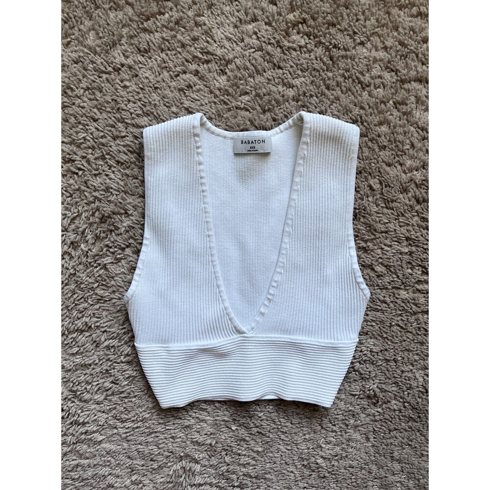 Babaton Aritzia Scuplt Knit Deep V Tank in White Size XXS